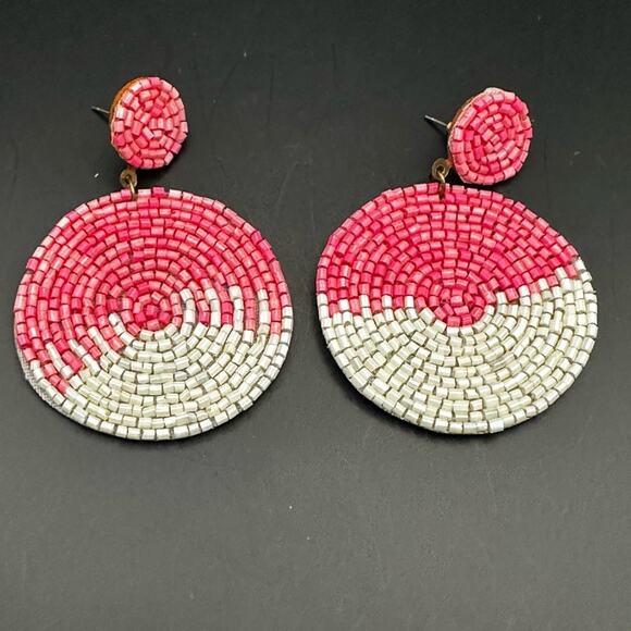 Boho Beaded Double Round Disc Drop Big Statement Stud Earring Costume Jewelry - Picture 1 of 6
